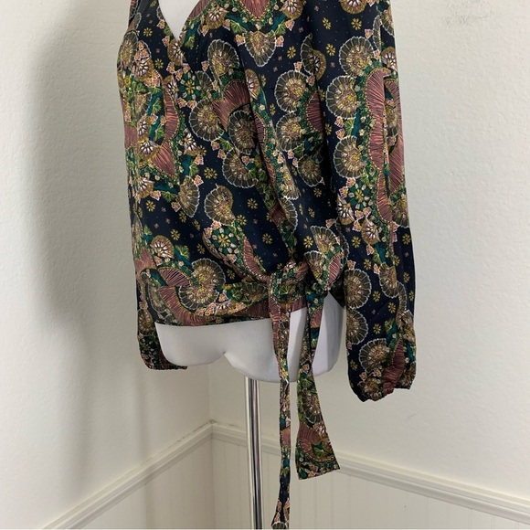 Point Sur Abstract Floral Wrap Top Size M Artsy Kimono Tie - Picture 4 of 16
